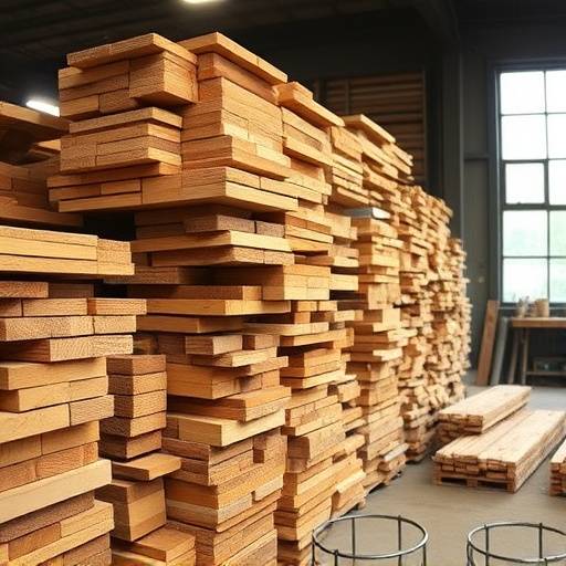 A stack of sustainably sourced hardwood lumber at the Soft Haven workshop
