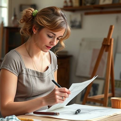 Eleanor Ainsworth, founder of Soft Haven, sketching furniture designs in her original workshop