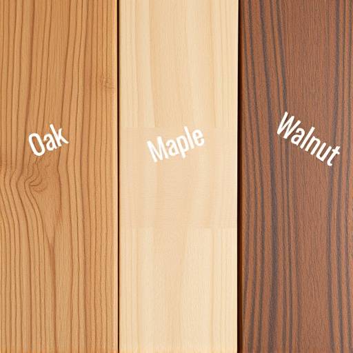 Samples of oak, maple, walnut, and cherry wood with different finishes